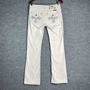 Miss Me Bootcut Jeans Size 28 White Embellished Cross Button Flap Pockets